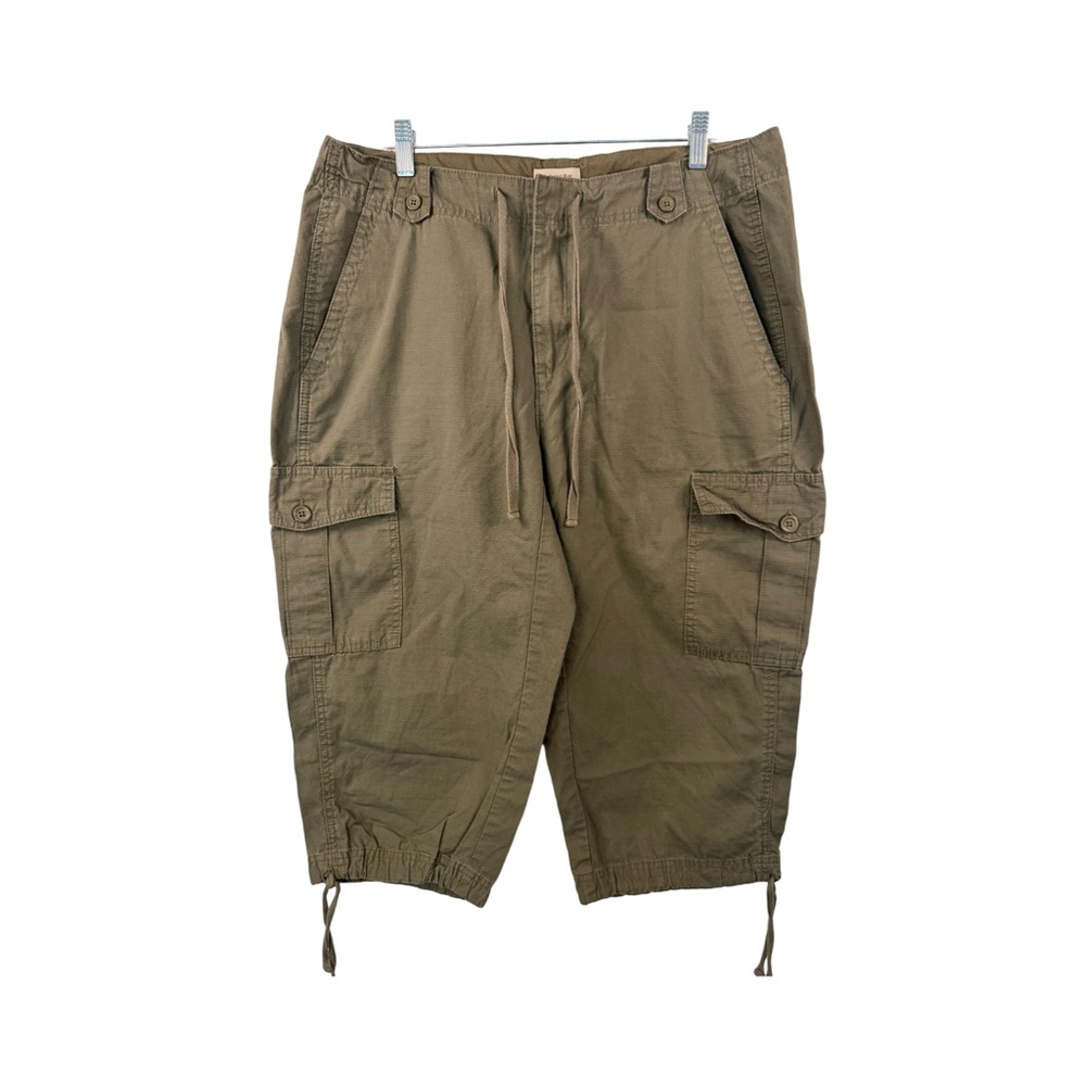 Womens St John’s Bay Rip Stop Olive Green Cargo Capris Size 16 Adj Hem